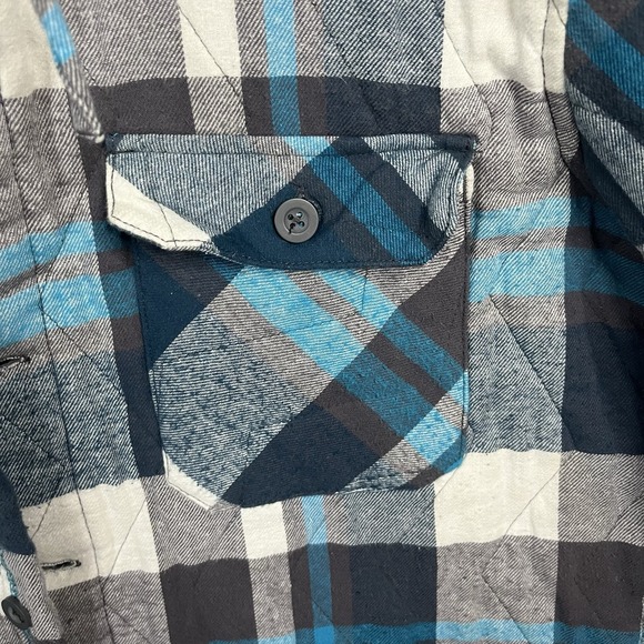 Vintage 90s Y2K OP Shacket Mens L Flannel Plaid Hoodie Quilted Blue Gray Skiwear - Picture 6 of 14